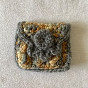 Handmade Crochet Small Brown Gray Coin Purse